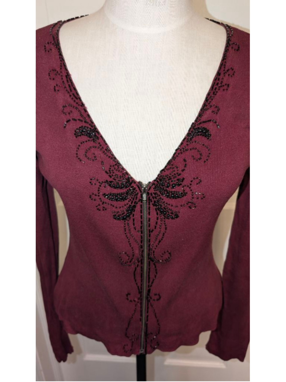 Vintage silk beaded Betsey Johnson cardigan - Picture 2 of 12
